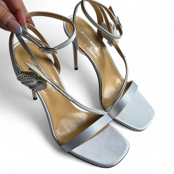 MACH & MACH Wonder Tulip Petite Satin Sandal in White 41 Italian - Picture 4 of 16